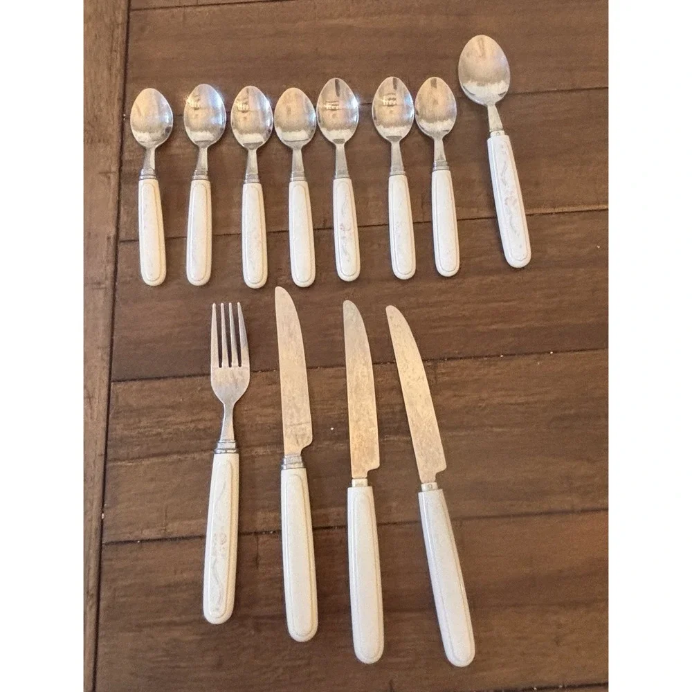 Studio Nova Flatware White Handle 12 Pc Lot FADED AS IS READ